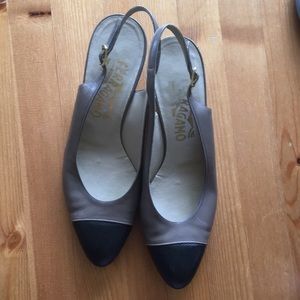 Vintage Salvatore Ferragamo cap toe sling backs